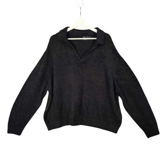 ASOS‎ Fuzzy Sweater Knit Collared V Neck Relaxed Fit Black Comfort Womens 2XL - Picture 1 of 7
